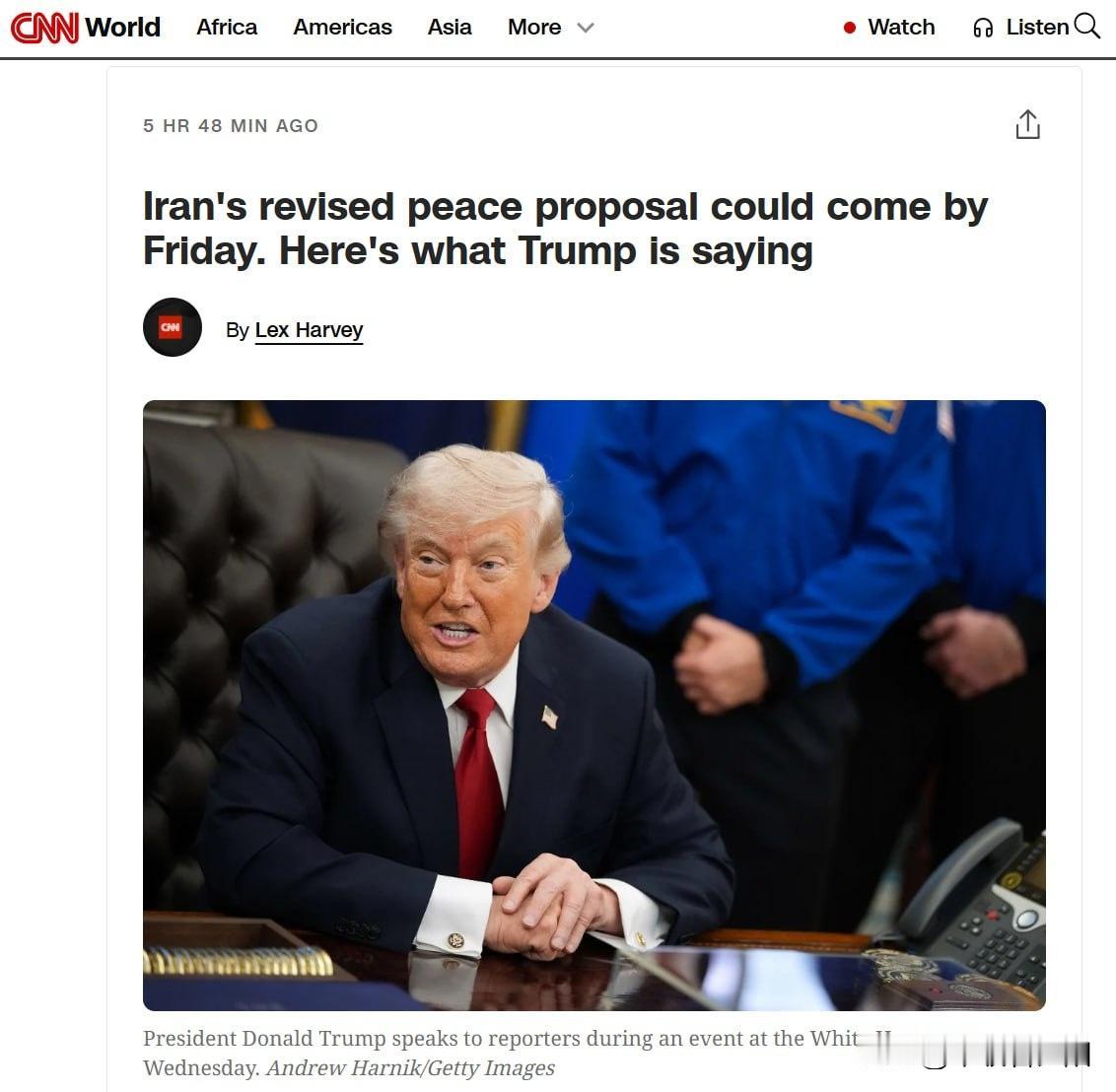 据CNN援引知情人士报道，伊朗将于本周五通过巴基斯坦渠道，向美国提交一份修订版和