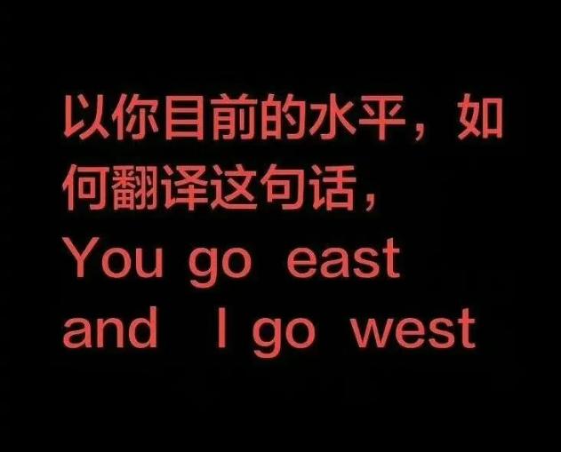 以你当前的英文水平，如何翻译这句话呢 You go east and i go 
