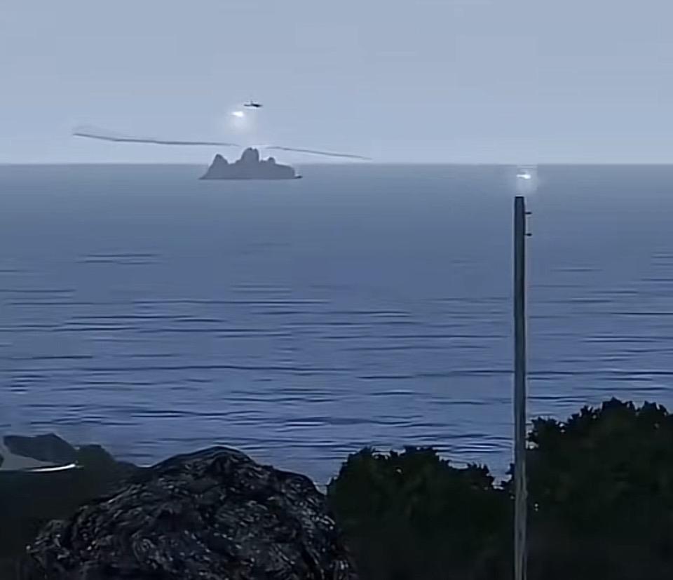 海天一色，飞艇掠过，科技与自然的完美融合。