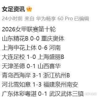 【女足黑板报】4627） 申花上体降至第三                   