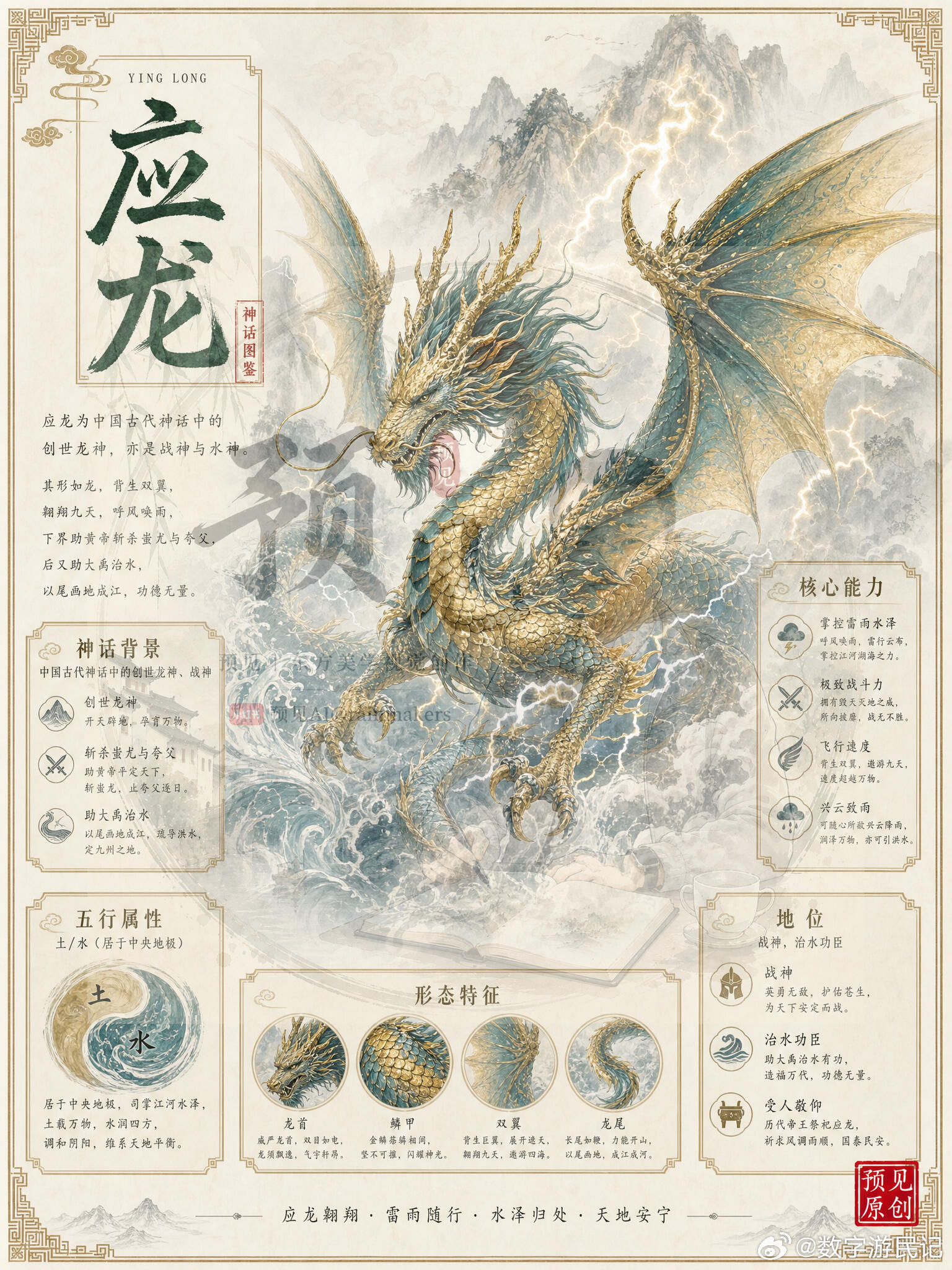 上古八大神龙图鉴，每个都神通广大！谁懂啊！集齐传说里八大神龙科普图鉴，国风水墨质
