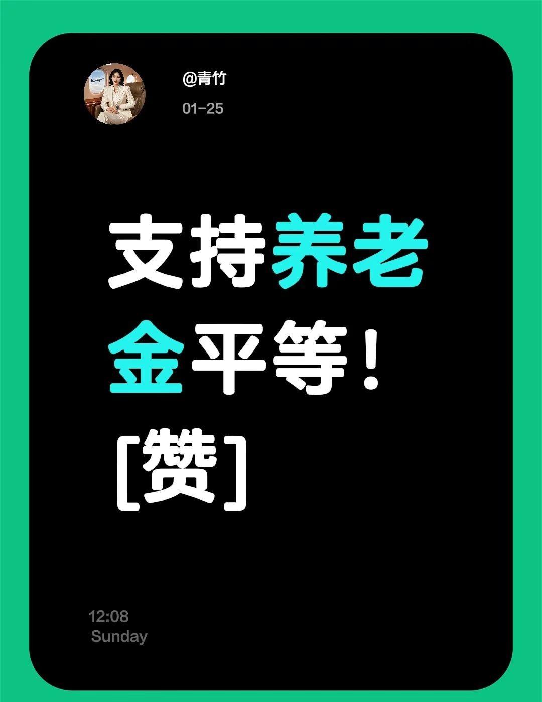 我评论了@‘96 的作品：支持养老金平等！[赞]