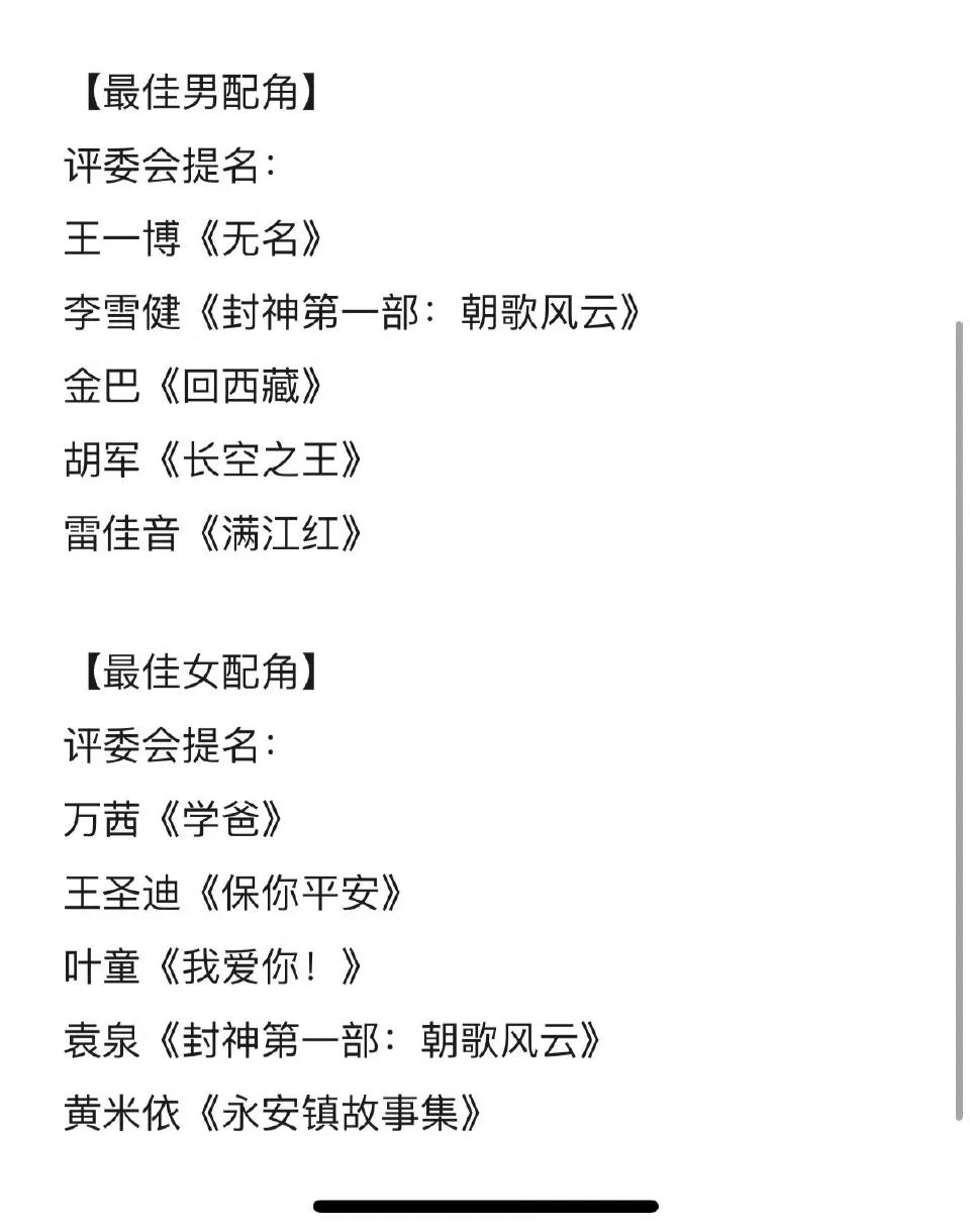 今年金鸡奖最佳女配角肯定是叶童，最佳男配角就给王一博吧，李雪健台词都说不清楚，年