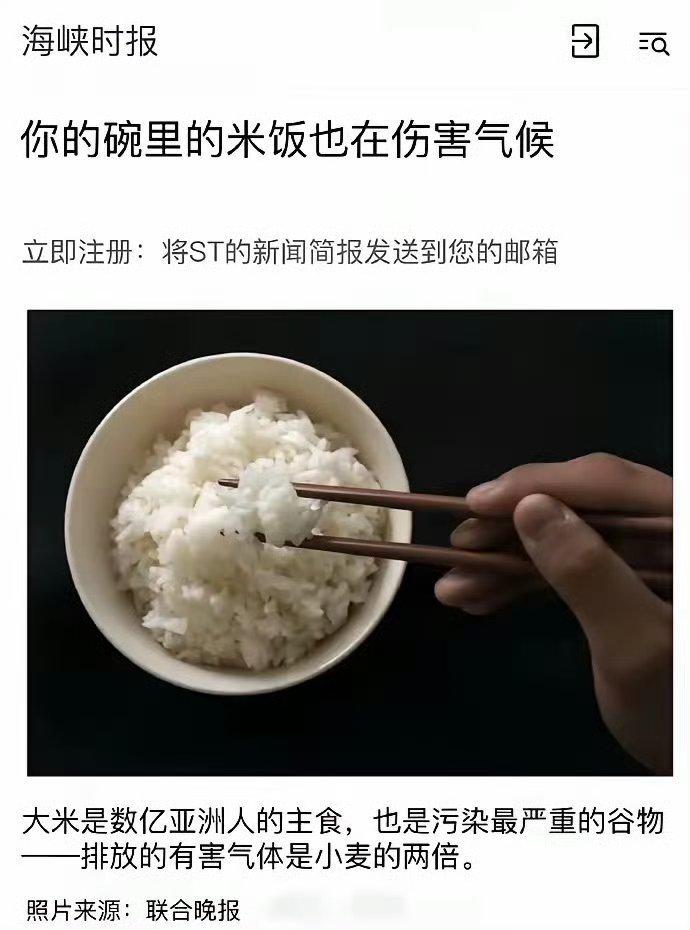 新加坡《海峡时报》开始批判吃米饭了。
有意思的是，传统上，东亚东南亚大部分地区的