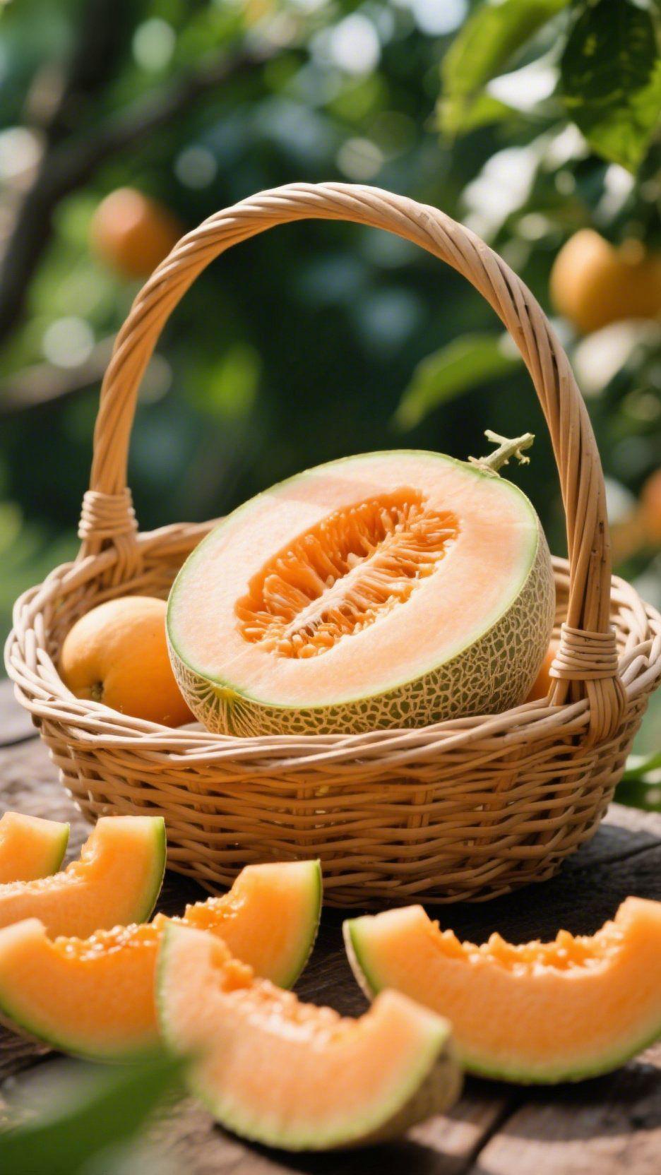 《瓜香裹满夏光》
 
风把草木的潮气揉进日色里，竹篮的纹路都浸着暖。
 
哈密瓜