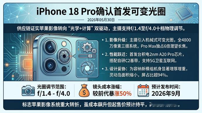 果粉狂喜！iPhone18Pro相机终于站起来了因为众所周知的原因，苹果这代新机