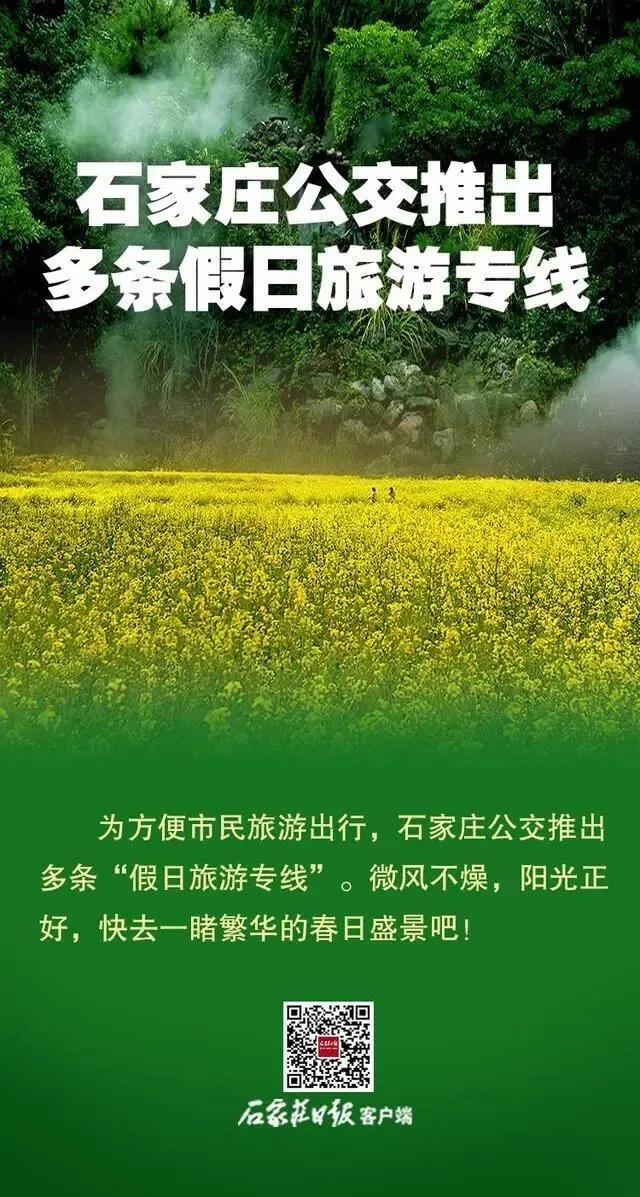 石家庄公交推出多条假日旅游专线

石家庄周边景区，如嶂石岩、井陉、西部长青、龙泉