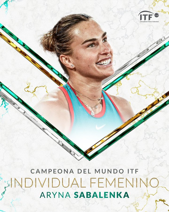 ITF 公布本赛季的世界冠军奖得主⬇️男单：辛纳女单：萨巴伦卡男双：格兰诺勒斯 