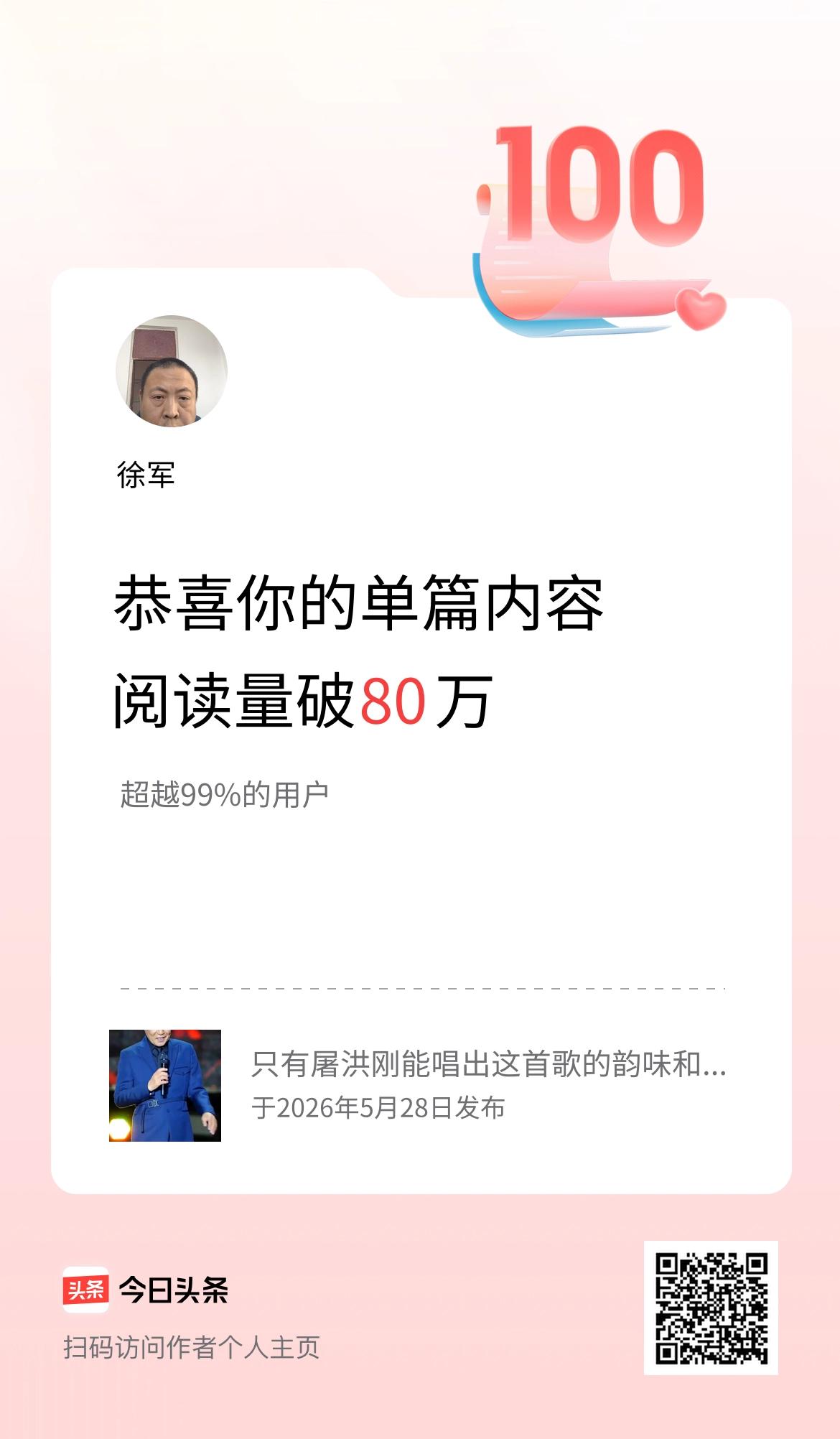 单篇内容获得阅读量破80万啦！