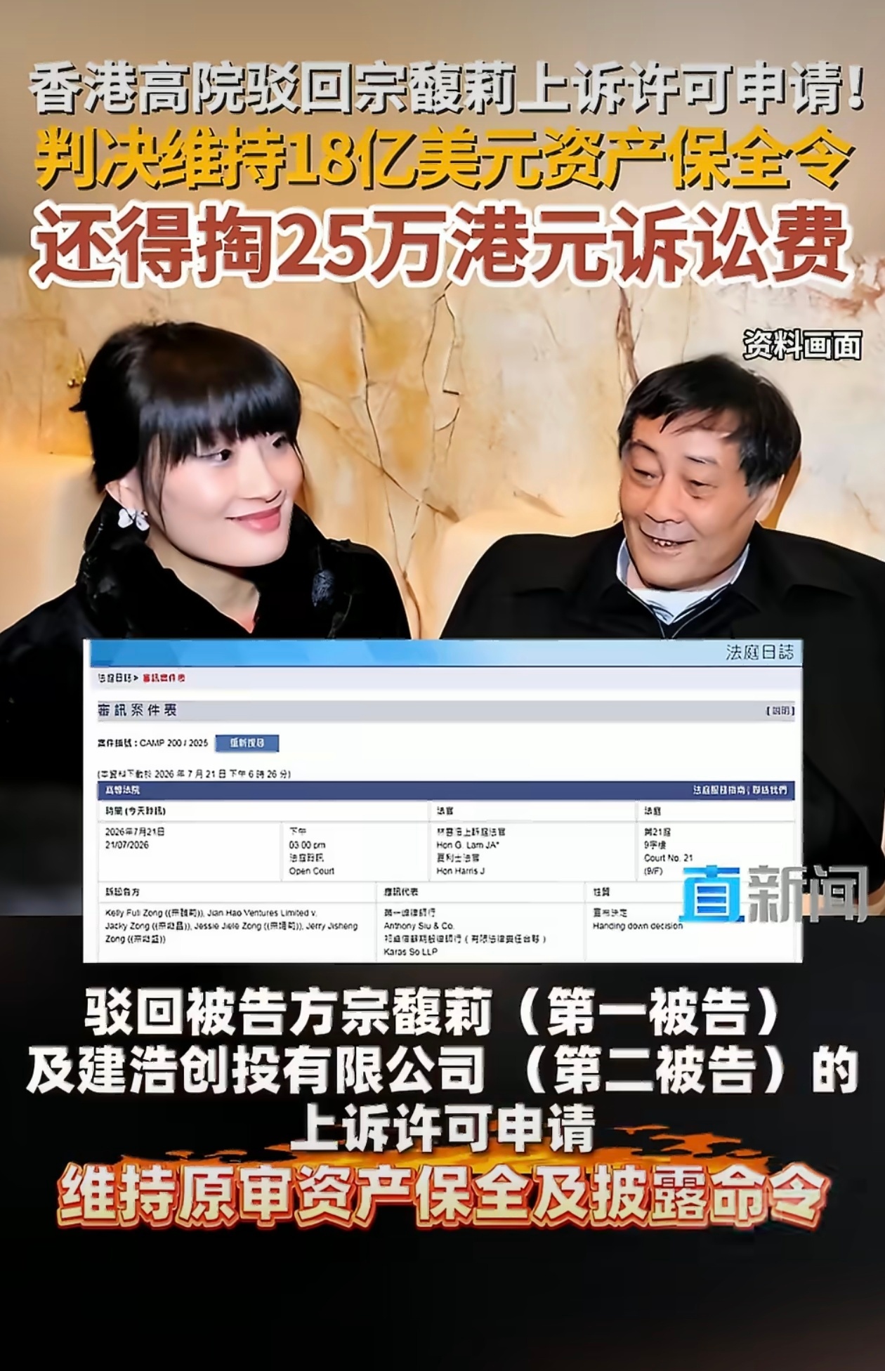 宗氏家族18亿美元资产继续冻结从家族遗产纷争，到国资敏感问题宗老爷子的名声也碎了