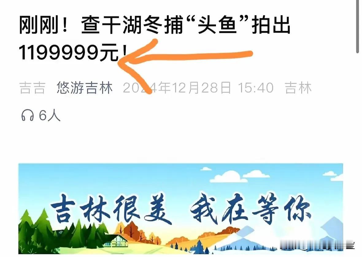 2024年吉林查干湖“头鱼”拍出1199999元的天价，但是，这个价格比去年少了