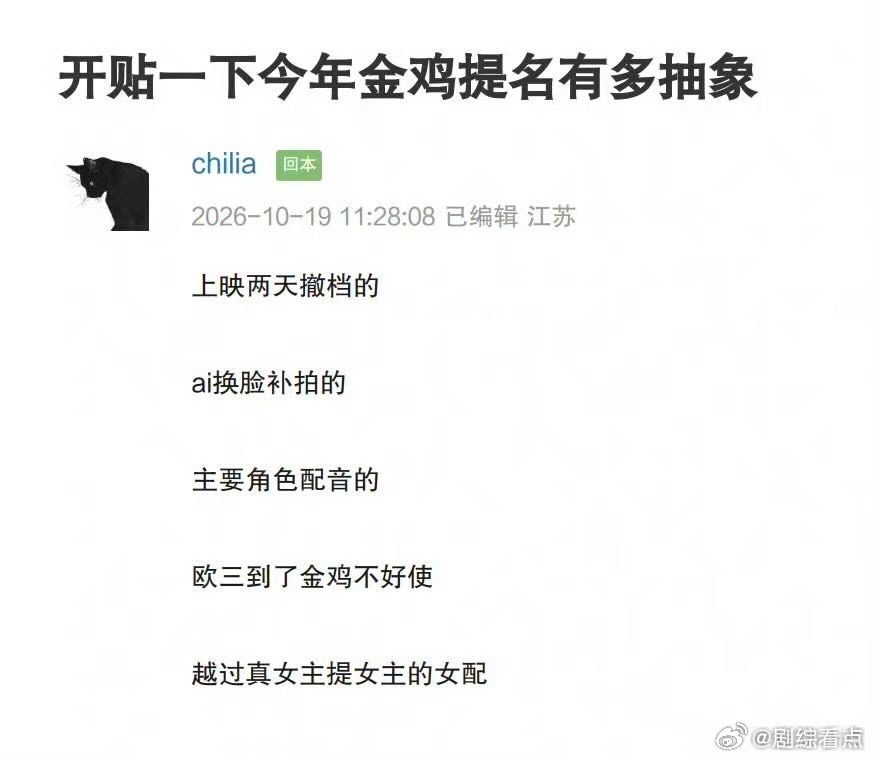 今年金鸡奖有多抽象今年的金鸡奖有多抽象今年的金鸡有多抽象呢：上映两天撤档的、ai