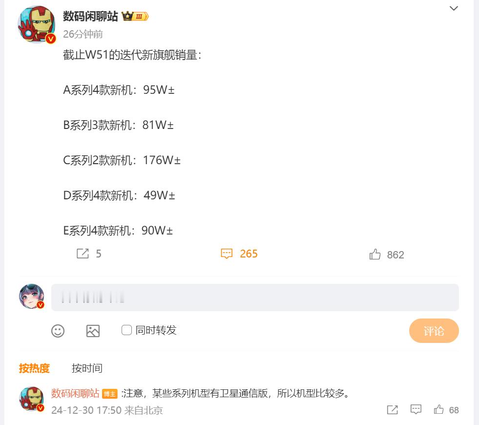 C应该是小米15系列？销量176W±，排名第一。A、B应该是vivo X200系