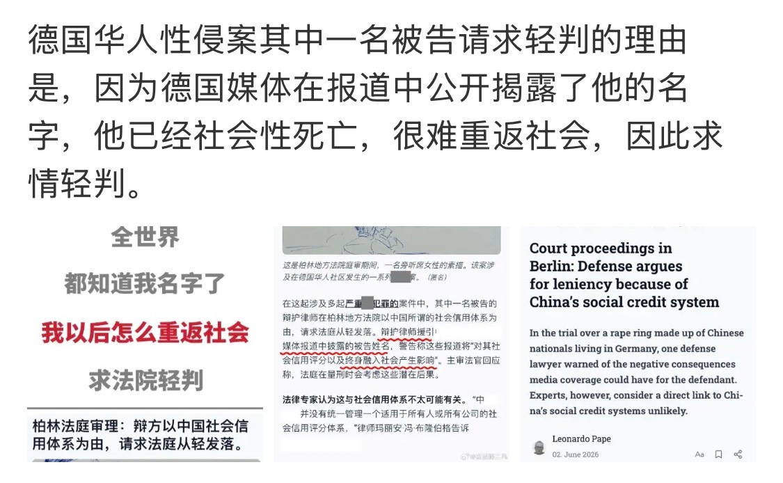 德国性侵案被告称遭媒体公开姓名既然已经社会性死亡很难重返社会，那就干脆物理性死亡
