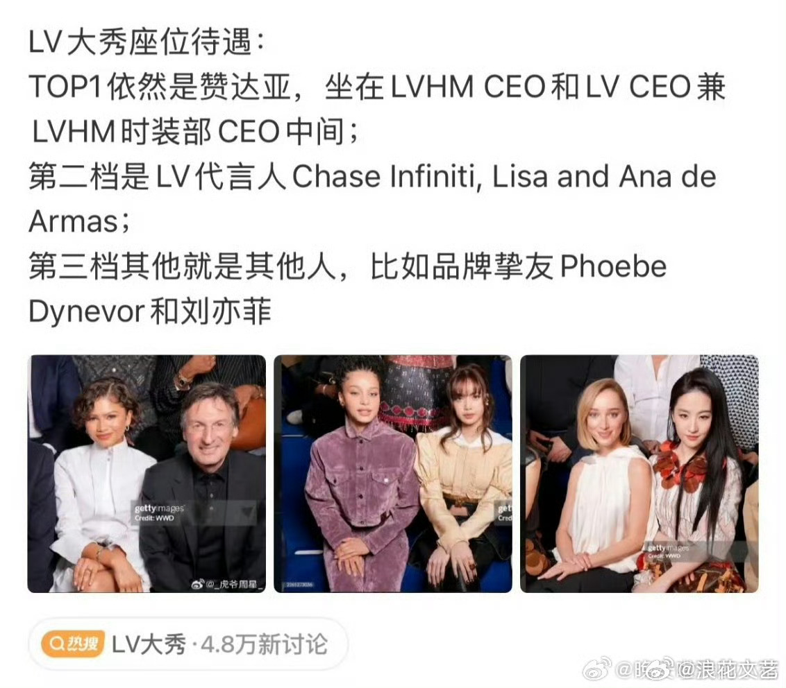 刘亦菲LV大秀座位待遇刘亦菲LV大秀待遇