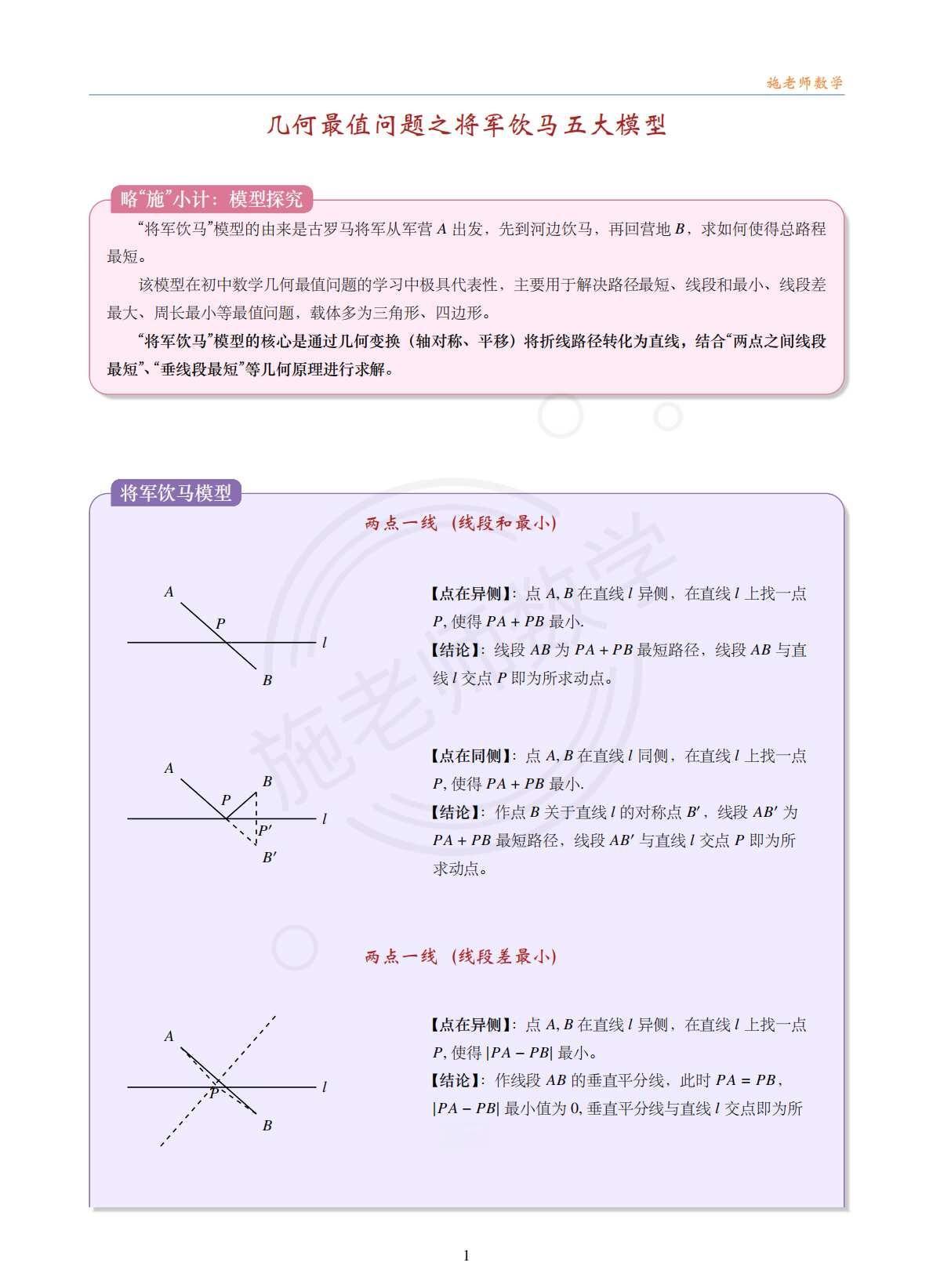 几何最值问题之将军饮马五大模型
今日分享 每一天更每一点 记录今日 中考数学几何