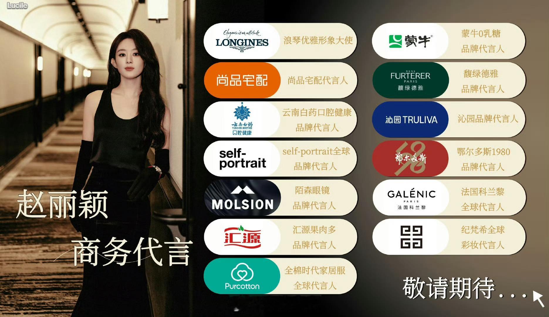 赵丽颖的商务代言数量，感觉要跌破10个了。85🌸垫底应该是大差不差了。 ​​​