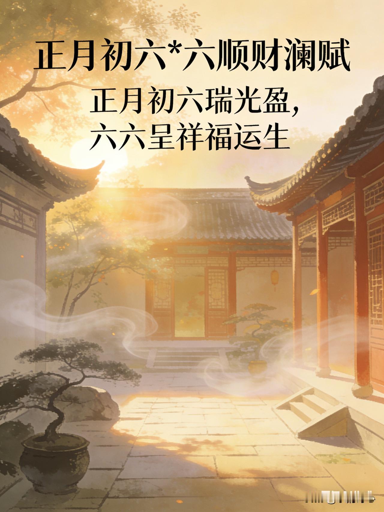 《正月初六:六顺财澜赋》乐韵诗心原创诗词:
正月初六瑞光盈，
六六呈祥福运生。