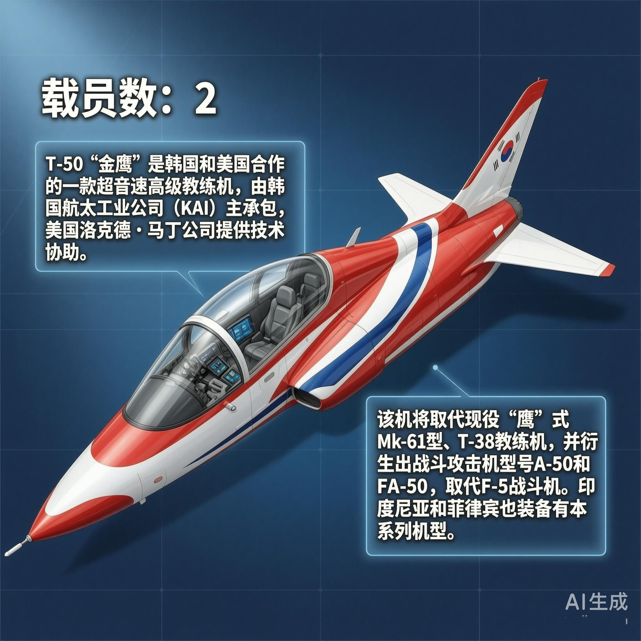 军事ai新视野 T-50“金鹰”教练机［韩］机长：13.14米翼展：9.45米机