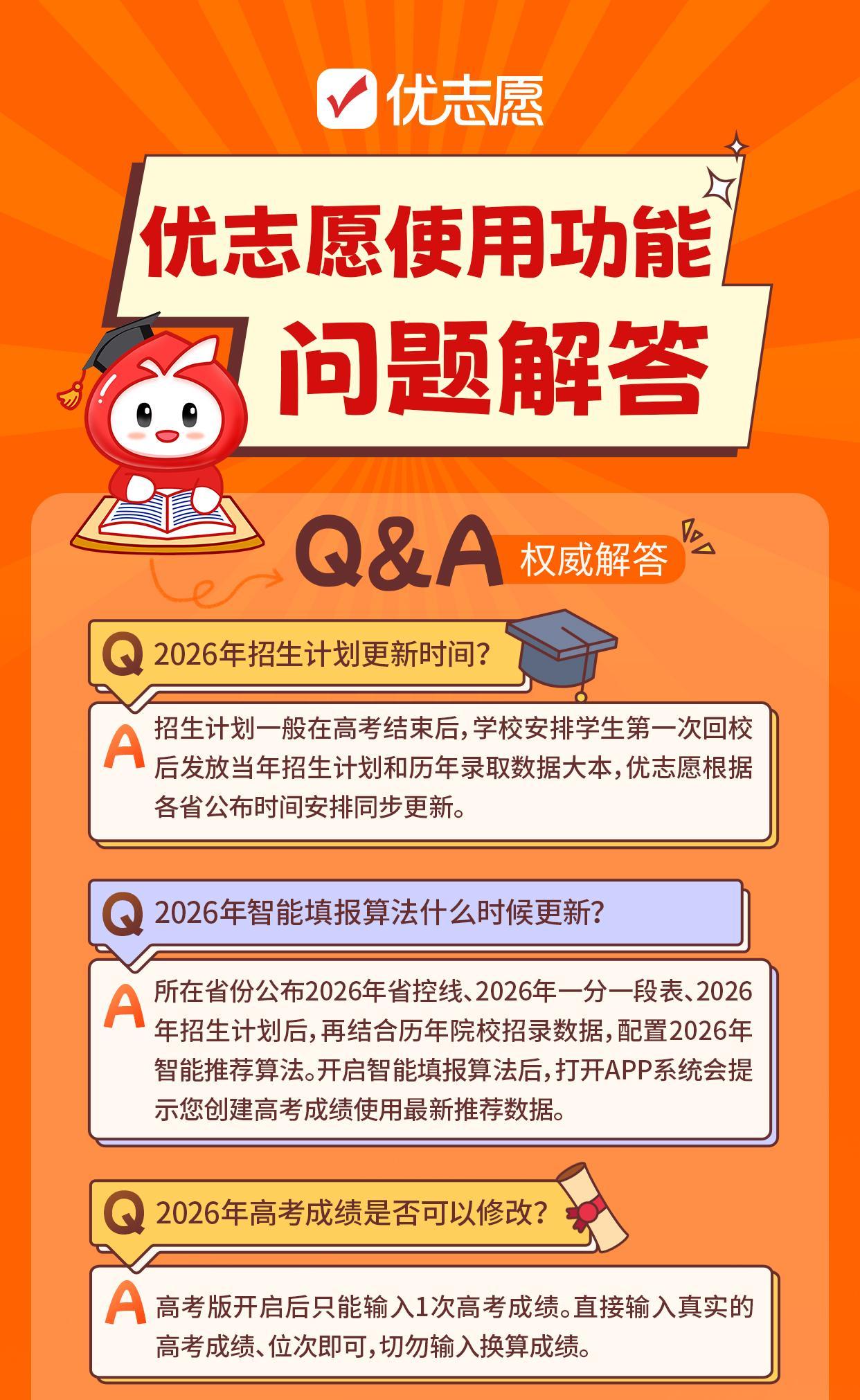 优志愿使用疑难杂症大集合来啦📣
近期不少考生和家长咨询优志愿的使用问题，我们整