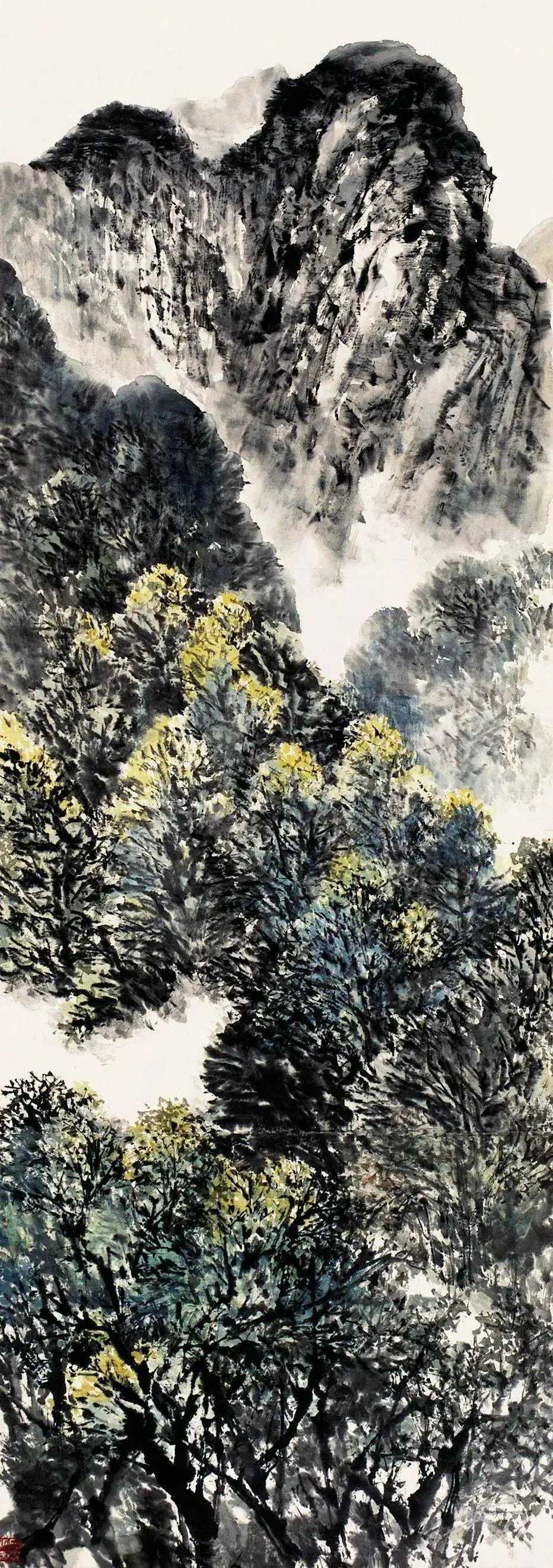 石鲁《春满秦岭》 纸本设色 200cm×70cm 1962年。这就是中国风遇见艺