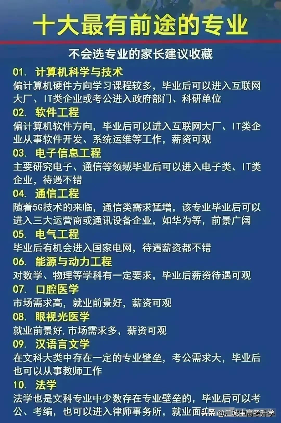 十大最有前途的专业，择校不如择专业！