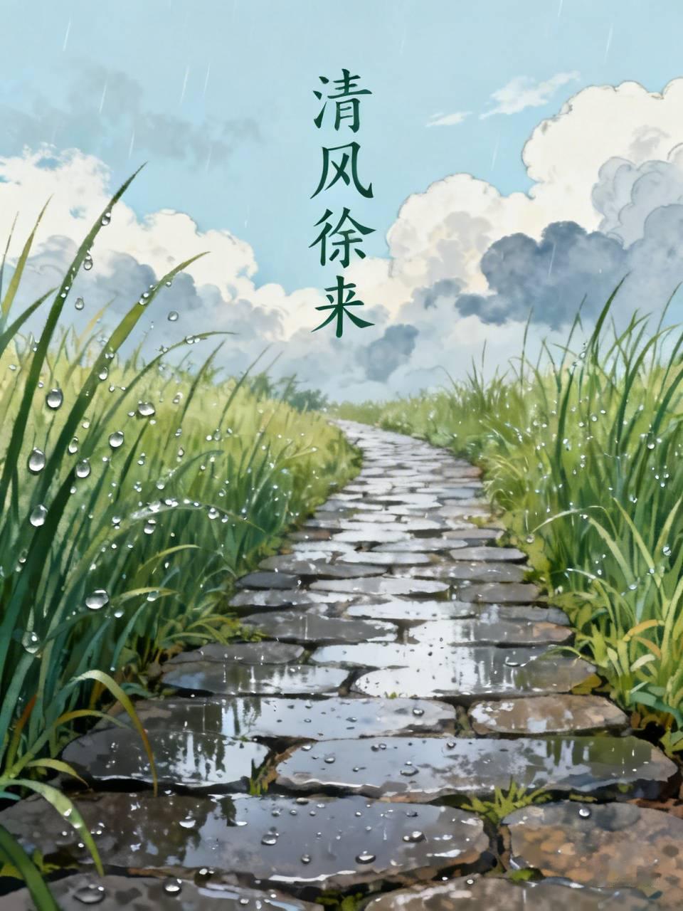 清风徐徐拂过周身，凉意轻柔裹住身体，赤脚踩在湿润微凉的路面，触感格外舒服。