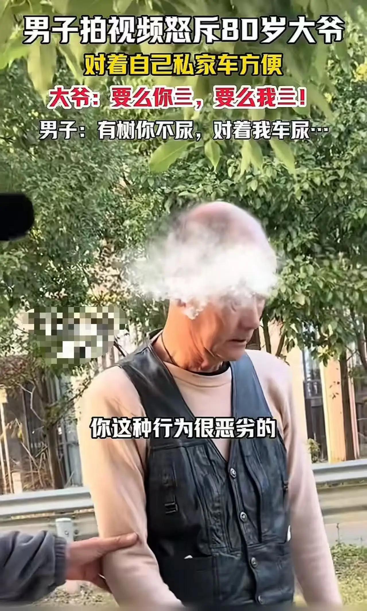 天津街头上演“人不如狗”荒诞剧：八旬大爷不尿大树专滋私家车，放话“你死我死”引全