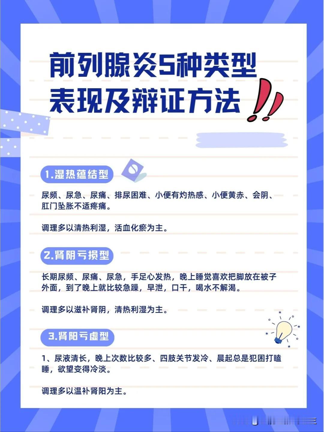 前列腺炎的4个表现，你中了几个？


1、湿热蕴结型


2、肾阴亏损型


3