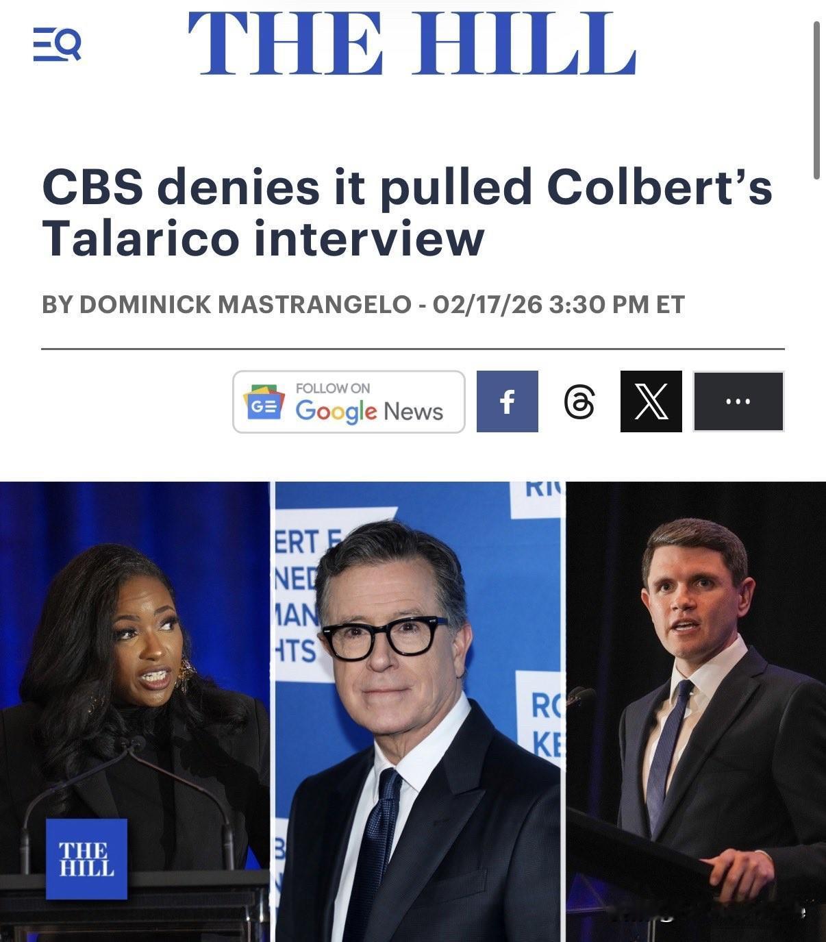 最新消息更新：哥伦比亚广播公司CBS刚刚把斯蒂芬·科尔伯特给出卖了，并对外宣称他