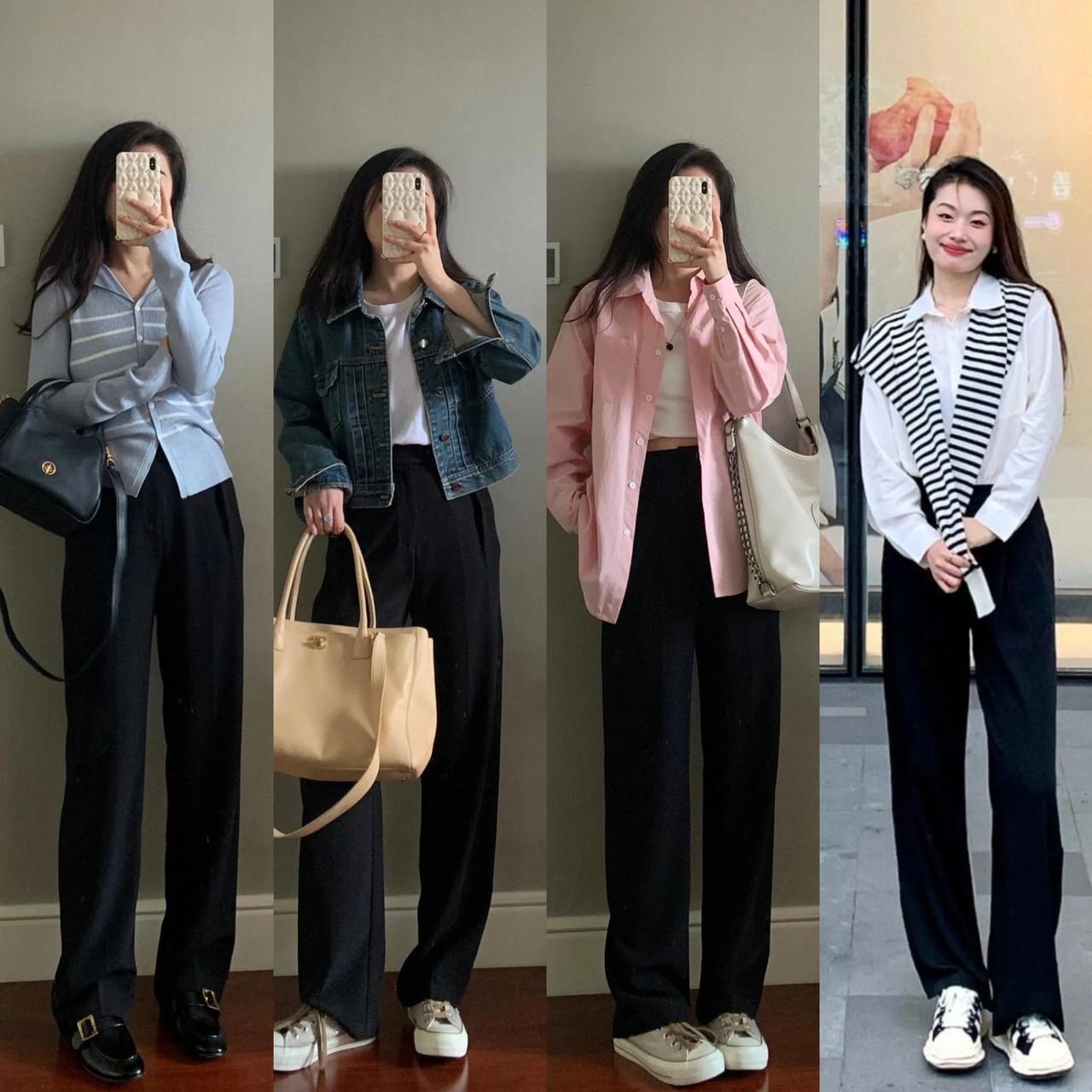 同一条直筒西装裤可以有多少种穿法？
搭配短款上衣，就是辣妹风，打破西裤的刻板印象