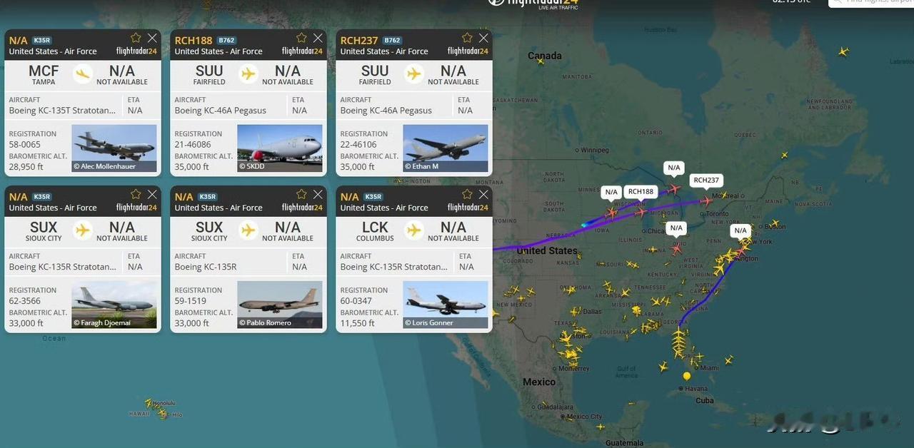 截至目前，已观察到多达 25 架美军加油机正在飞往欧洲和/或中东，同时伴随着 C