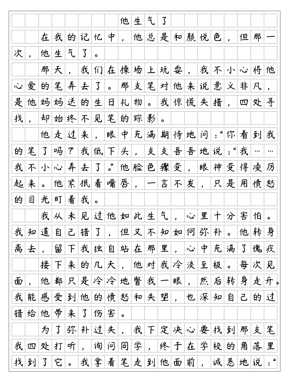 《他生气了》五年级下册第四单元作文
