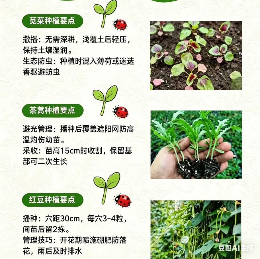 苋菜、茼蒿、豇豆：3种夏秋菜，种好记住这些“小脾气”
夏天种菜，苋菜、茼蒿、豇豆