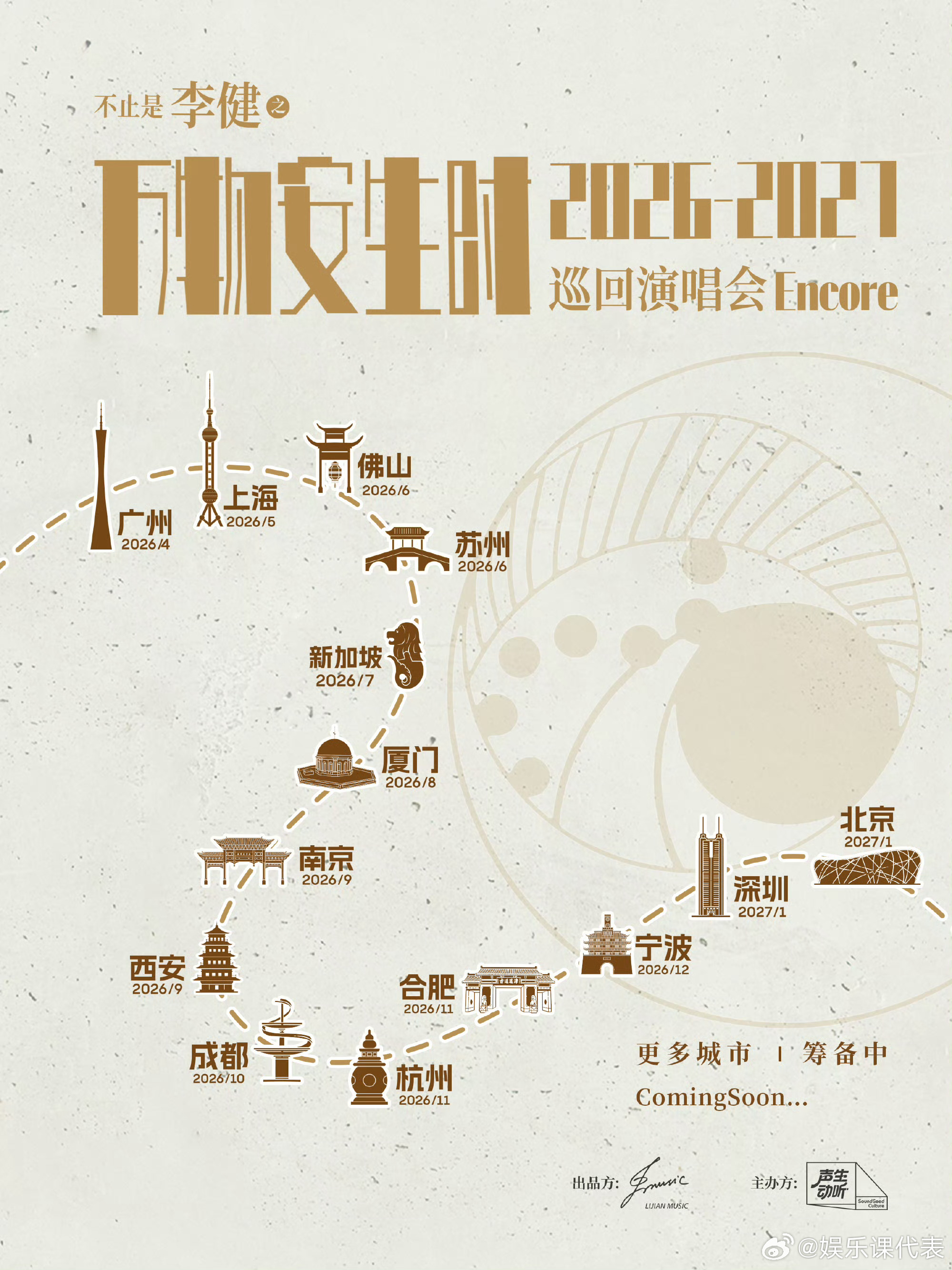 李健巡演官宣 李健2026-2027巡演官宣，14座城市，你要抢票了吗？ 