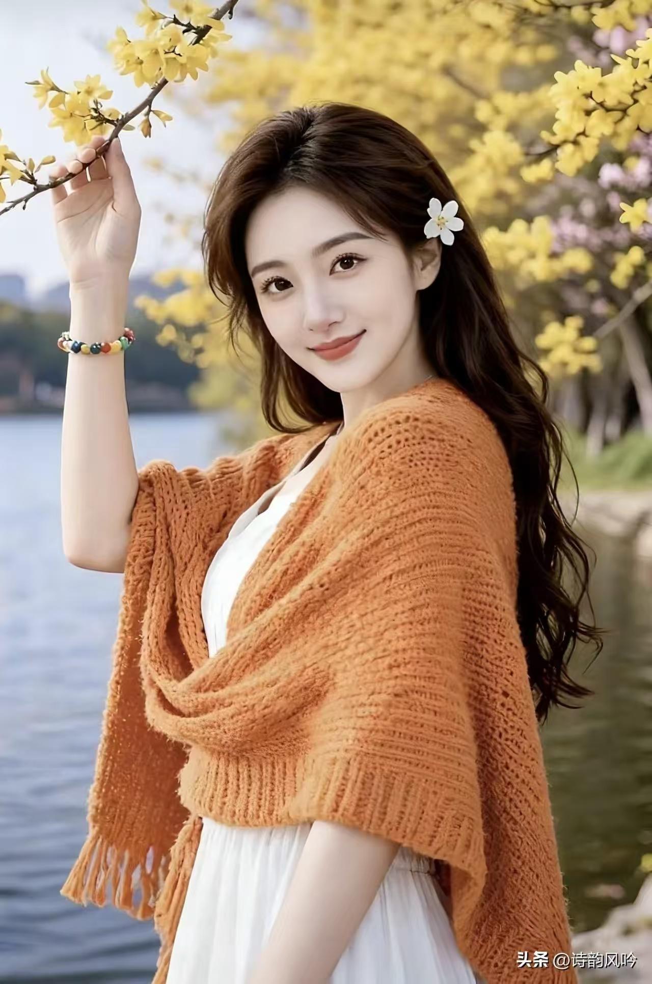 四块玉·俏佳人
水映妆，花粘裳。
喜上眉梢嗅幽香，
回眸一笑风情漾。
心徜徉，韵