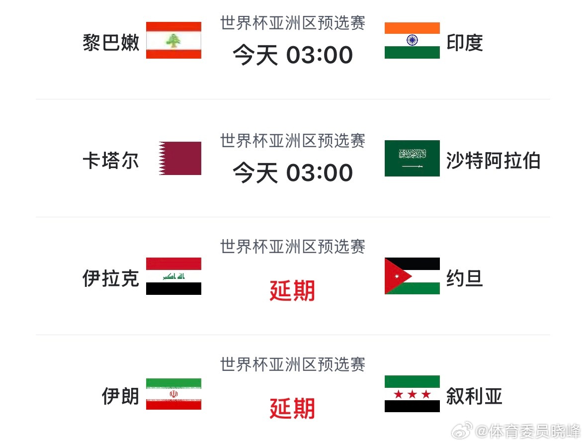 世界杯亚洲区预选赛！伊朗vs叙利亚延期比赛。希望伊朗人民早日脱离战争，加油！愿世
