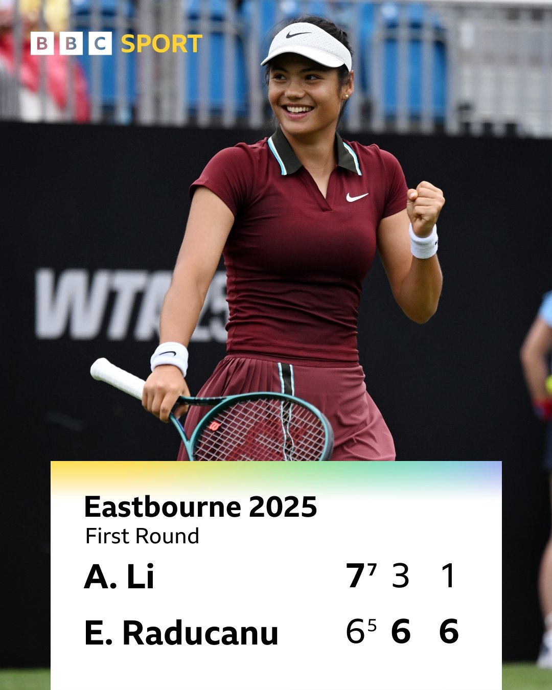 拉杜卡努6-7、6-3、6-1逆转李安跻身WTA250伊斯特本次轮将战乔因特草地