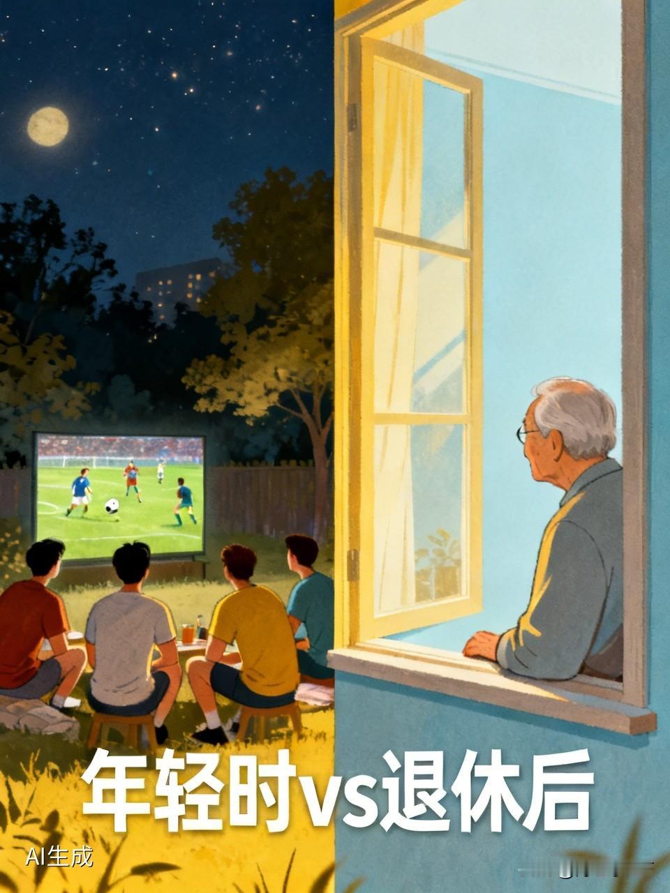 年轻时半夜起来看世界杯，内心是狂欢的。

但退休后一切都看淡了。对世界杯没有了激
