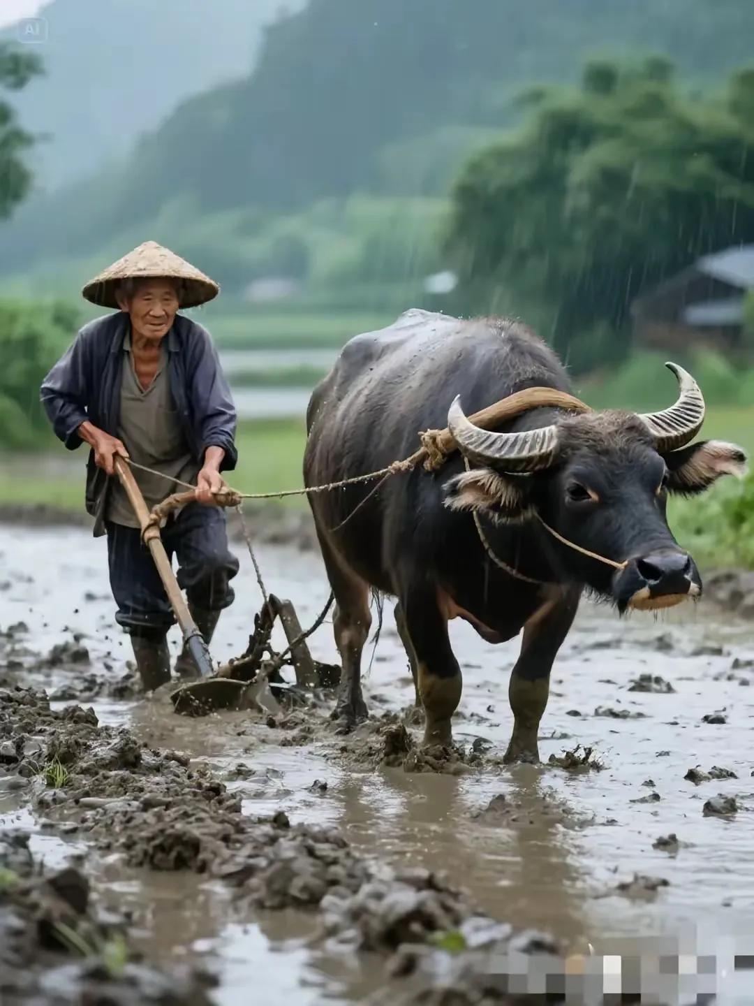 汗流浃背秋至夏，
日晒雨淋春到冬。
横批：《农忙》