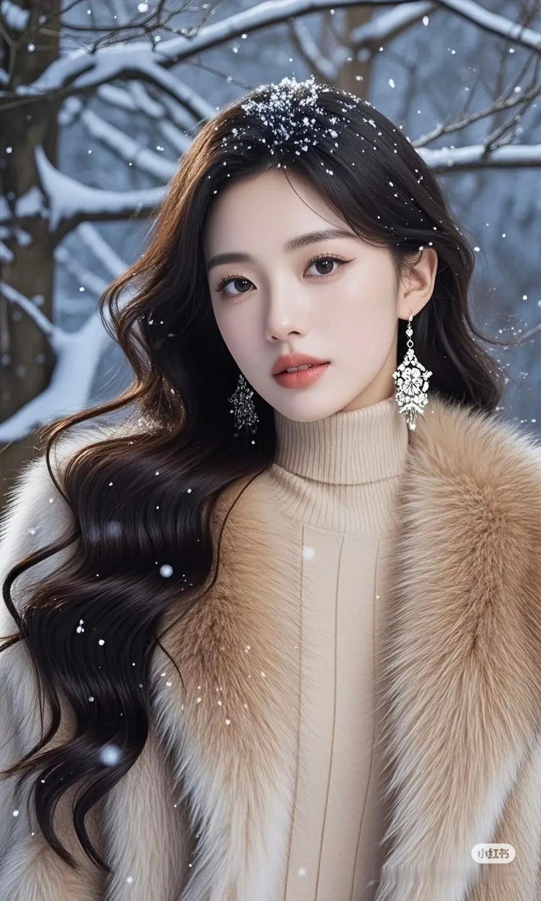 冬日仙境中的优雅女神，雪中漫步，美不胜收。街拍 美女