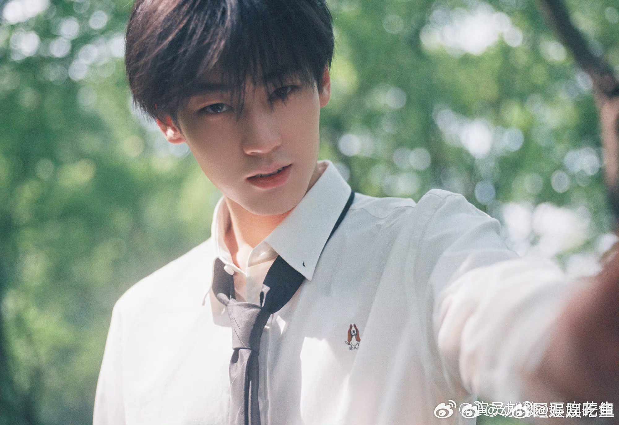 刘骏阳光男孩刘骏少年感十足刘骏青春少年感演员刘骏铁丝网绿树取景太有校园那味儿，少