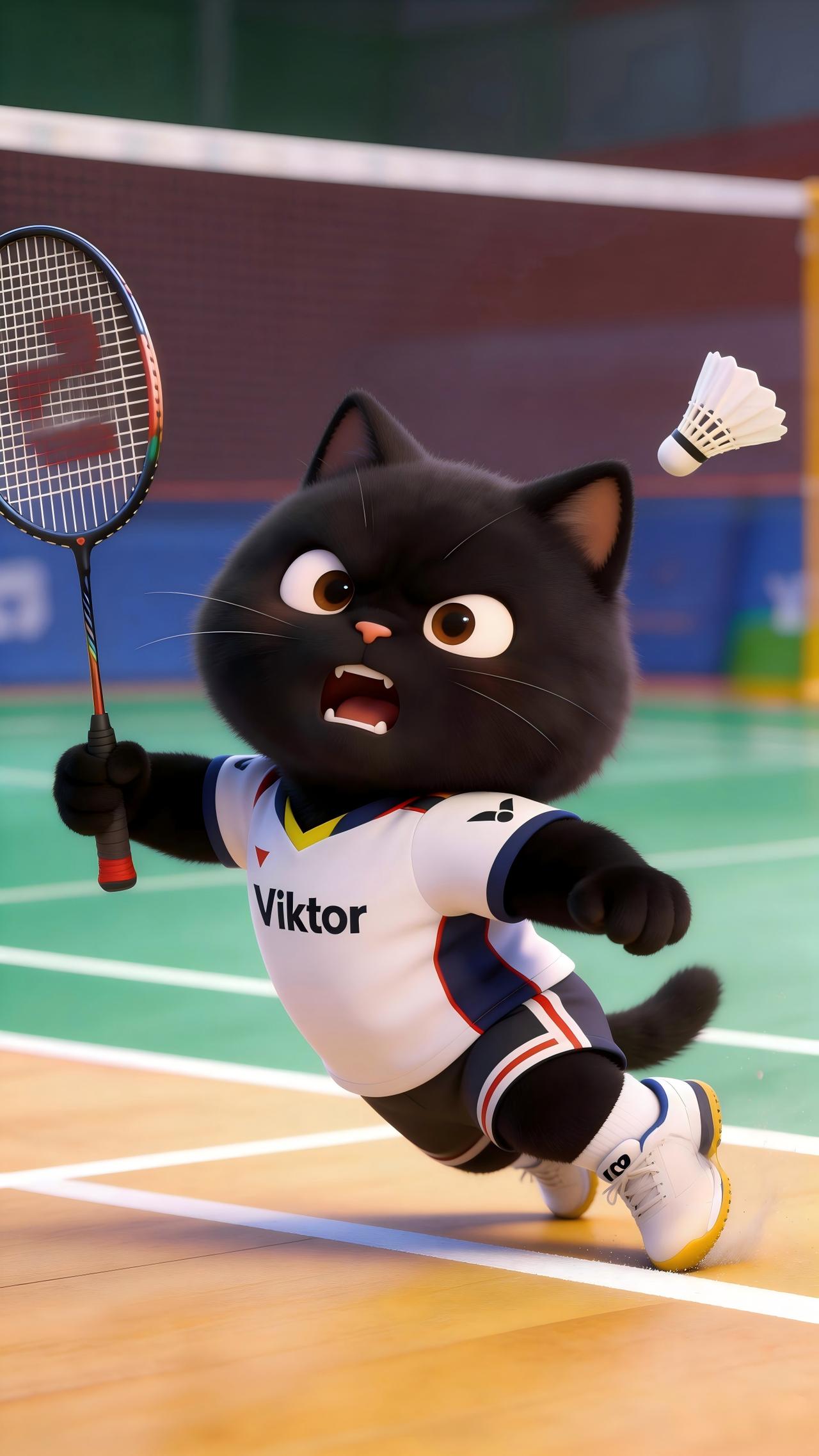 今日羽球小猫营业了！
这眼神，是被对手气到了吗？