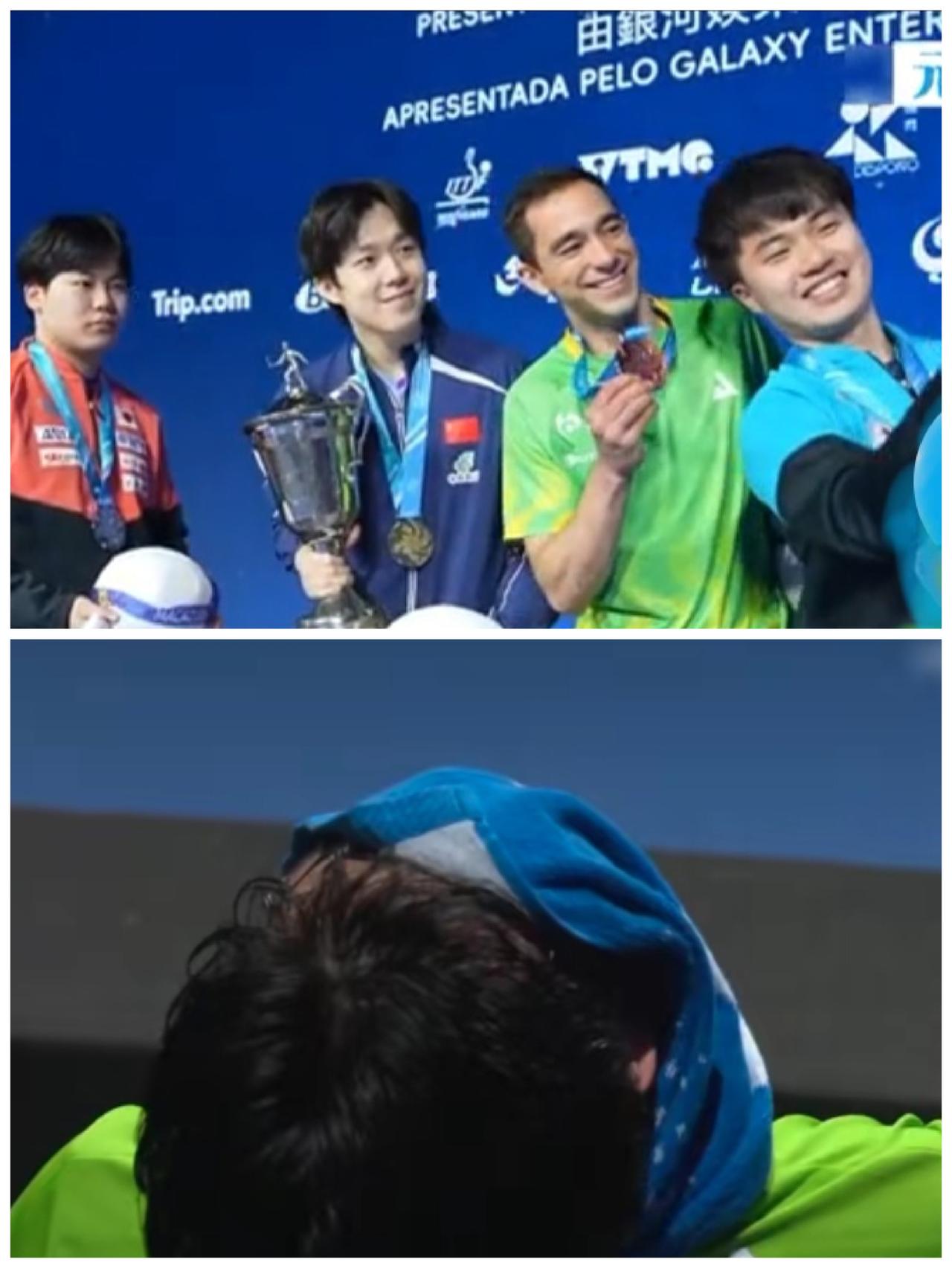 松岛辉空你至于郁闷那么久吗？颁奖台上还不开心，不和群。好不容易大家一起合照，站那