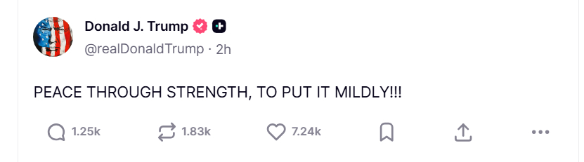 🔻特朗普：“和平源于力量，说的委婉点！”🔻“WAR IS PEACE，FRE