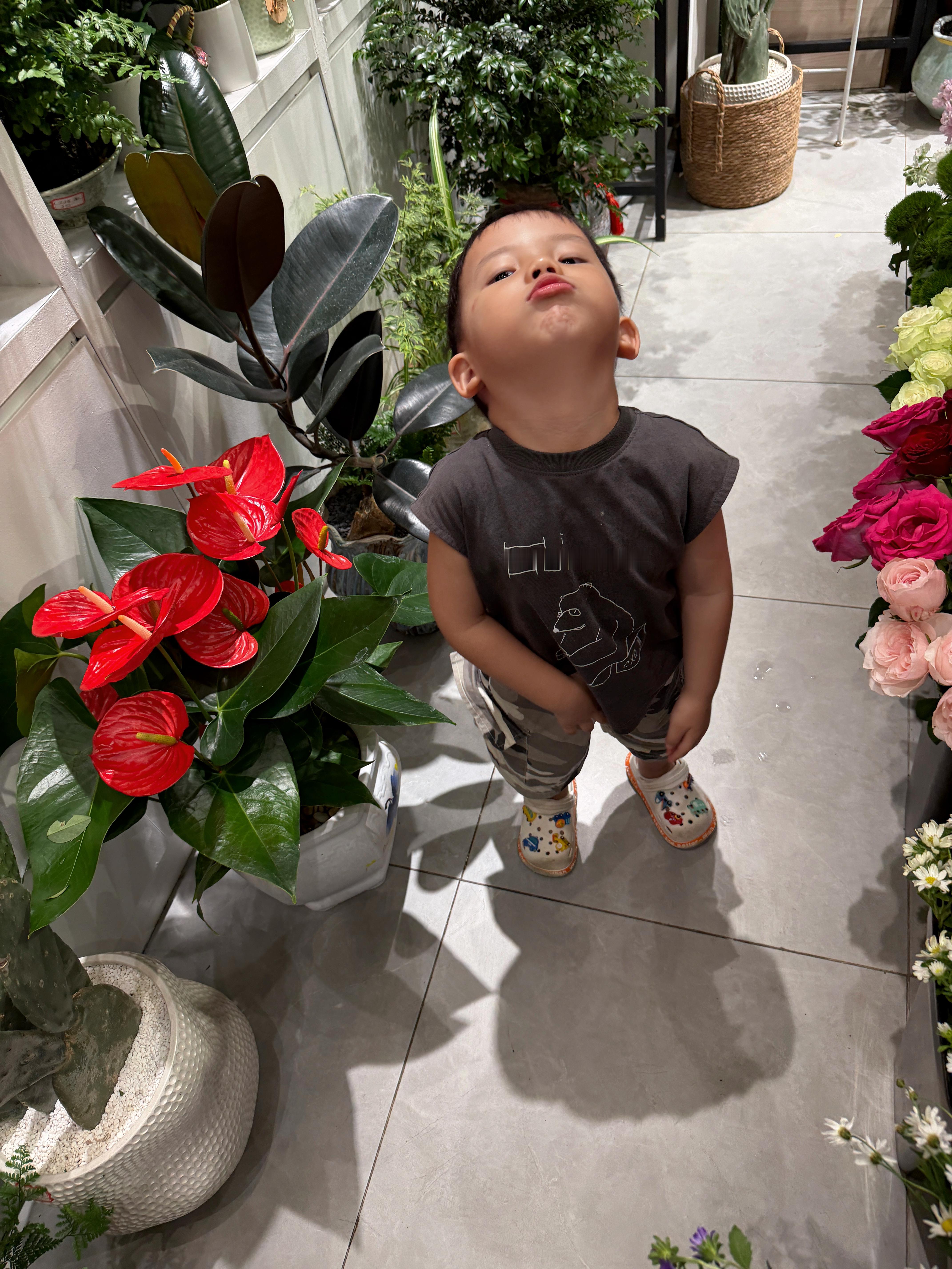 带来花店买花，他手太闲给我拔了一支，我赔钱了。回去打算好好教育。