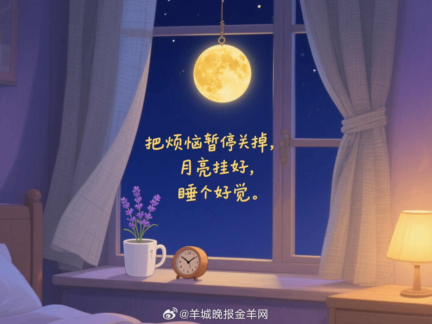 #晚安# 把烦恼暂停关掉，月亮挂好，睡个好觉。 ​​​