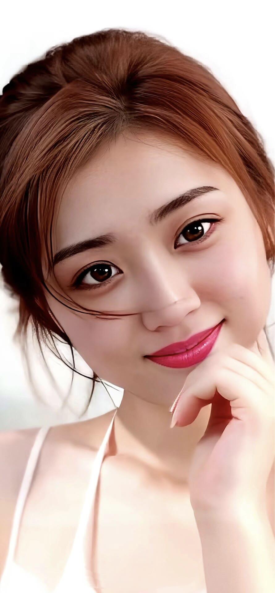 甜美少女，温柔微笑，粉嫩唇彩，夏日清新