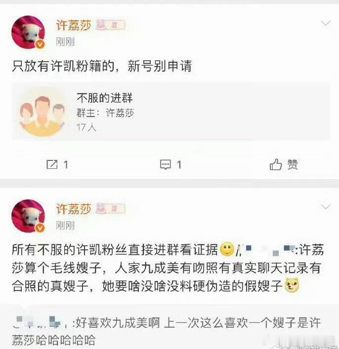 许荔莎让许凯粉丝进群看证据妈呀还没完 这热搜够久的了