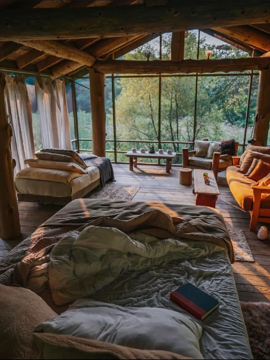 美国旅行🇺🇸被森林围绕的全景湖畔小屋民宿